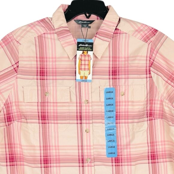 Eddie Bauer Women’s Short Sleeve Adventure Pink Shirt Size L Buttons NWT $54.99 - Picture 3 of 13